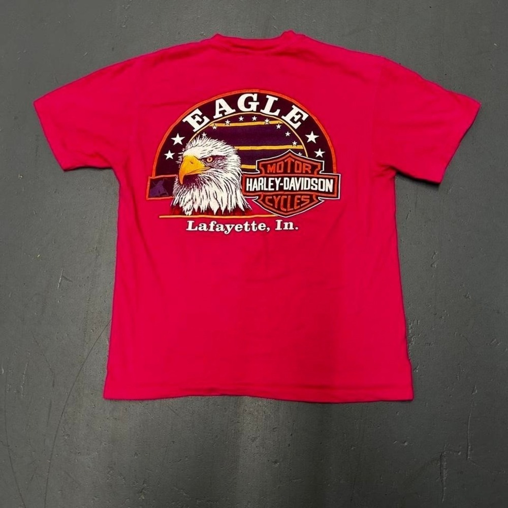Vintage 90s single stitch pink Harley Davidson eagle Lafayette Indiana Tshirt